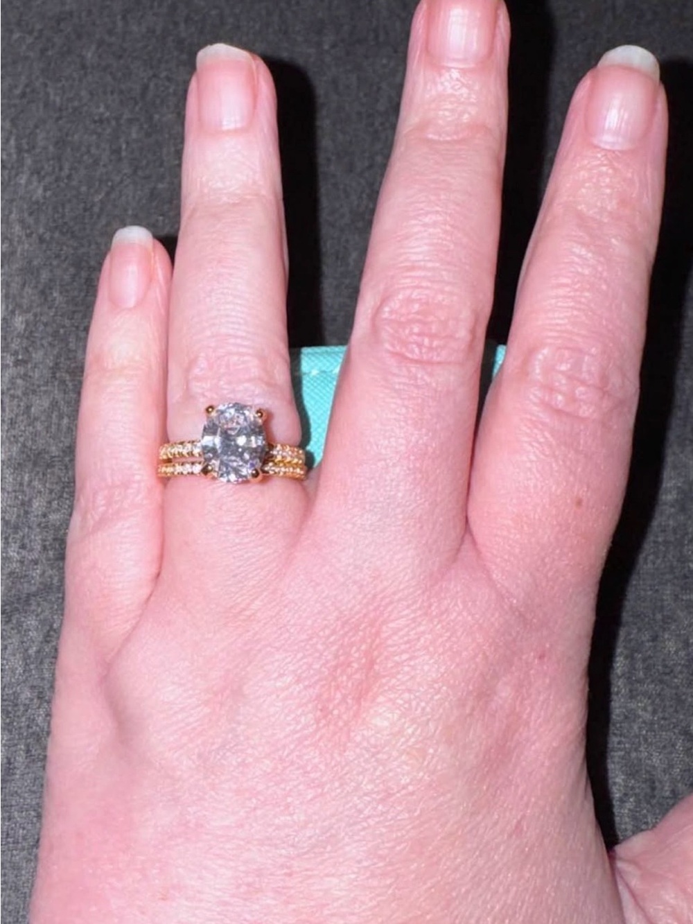 Moissanite 4ct Oval ring size 6 w/matching eternity band 14k yellow gold plated - Picture 4 of 5